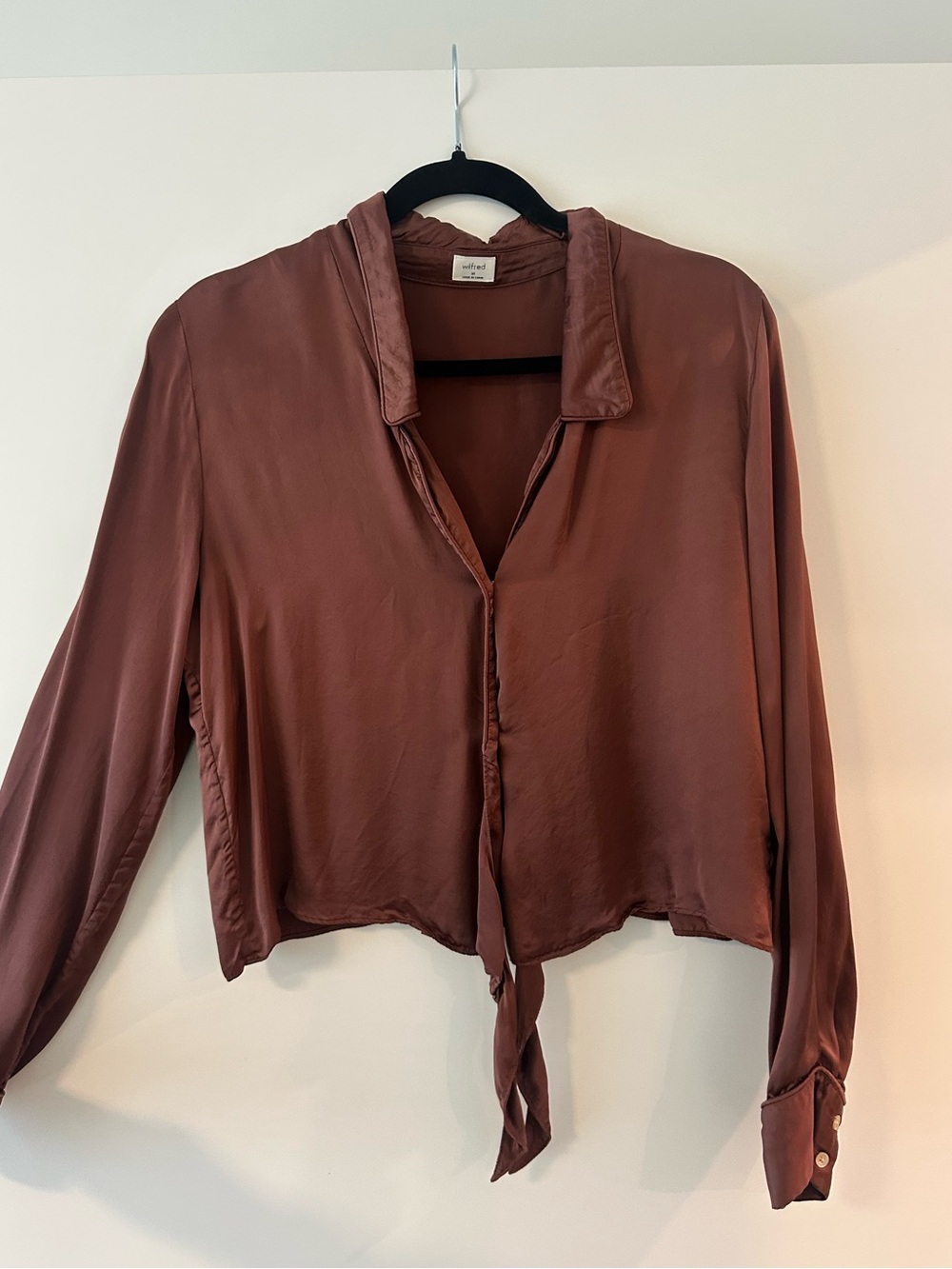 Wilfred Rust Brown Satin Tie-Front Button Down